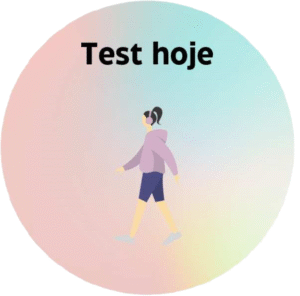 Risba osebe med hojo in napis 'Test hoje' na barvitem ozadju.