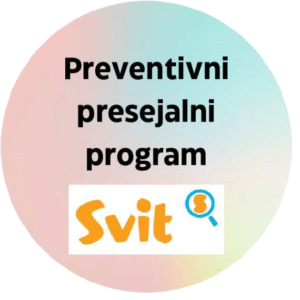 Napis 'Preventivni presejalni program' in logotip programa Svit na barvitem ozadju.