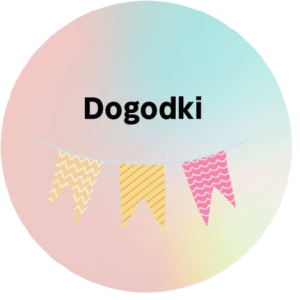 Napis 'Dogodki' in risba pisanih zastavic na vrvici na barvitem ozadju.