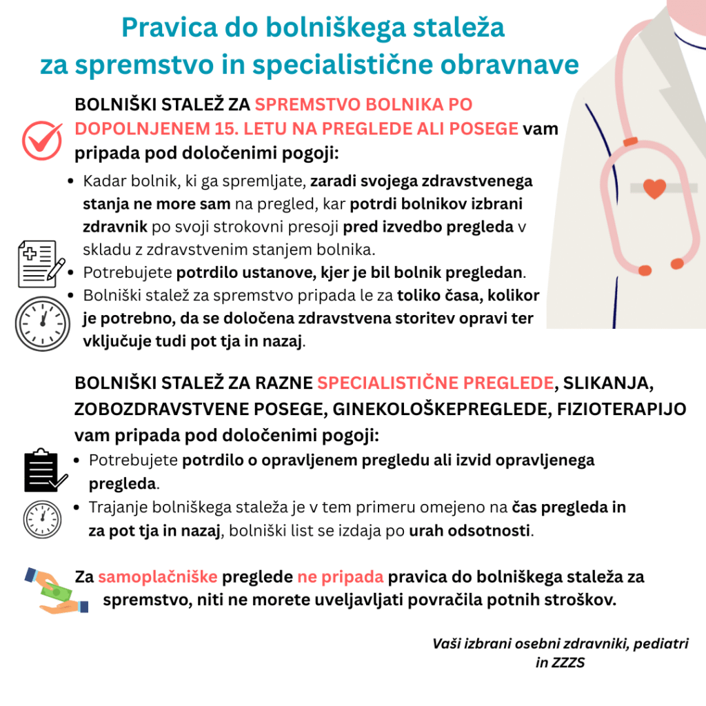 pravica do bolniškega staleža za spremstvo in specialistične obravnave